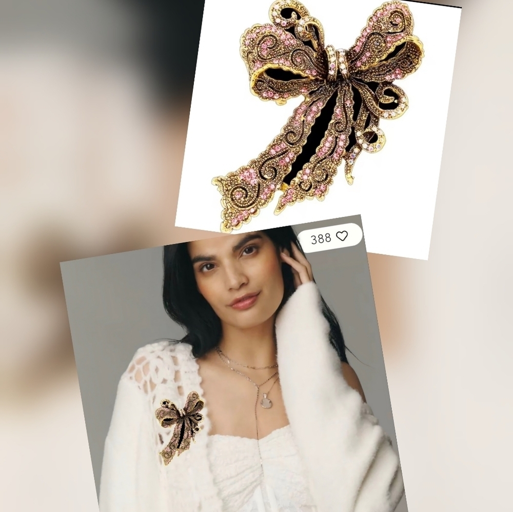 New! Vintage Glamour Pink Bow Brooch Sweater Scarf Jacket Dress Bag • NWOT